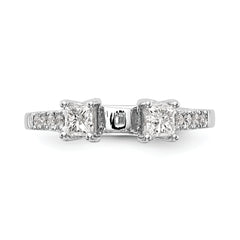 14K White Gold 3-Stone Plus Peg Set Center Princess Diamond Semi-mount Engagement Ring