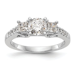 14K White Gold 3-Stone Plus Peg Set Center Princess Diamond Semi-mount Engagement Ring