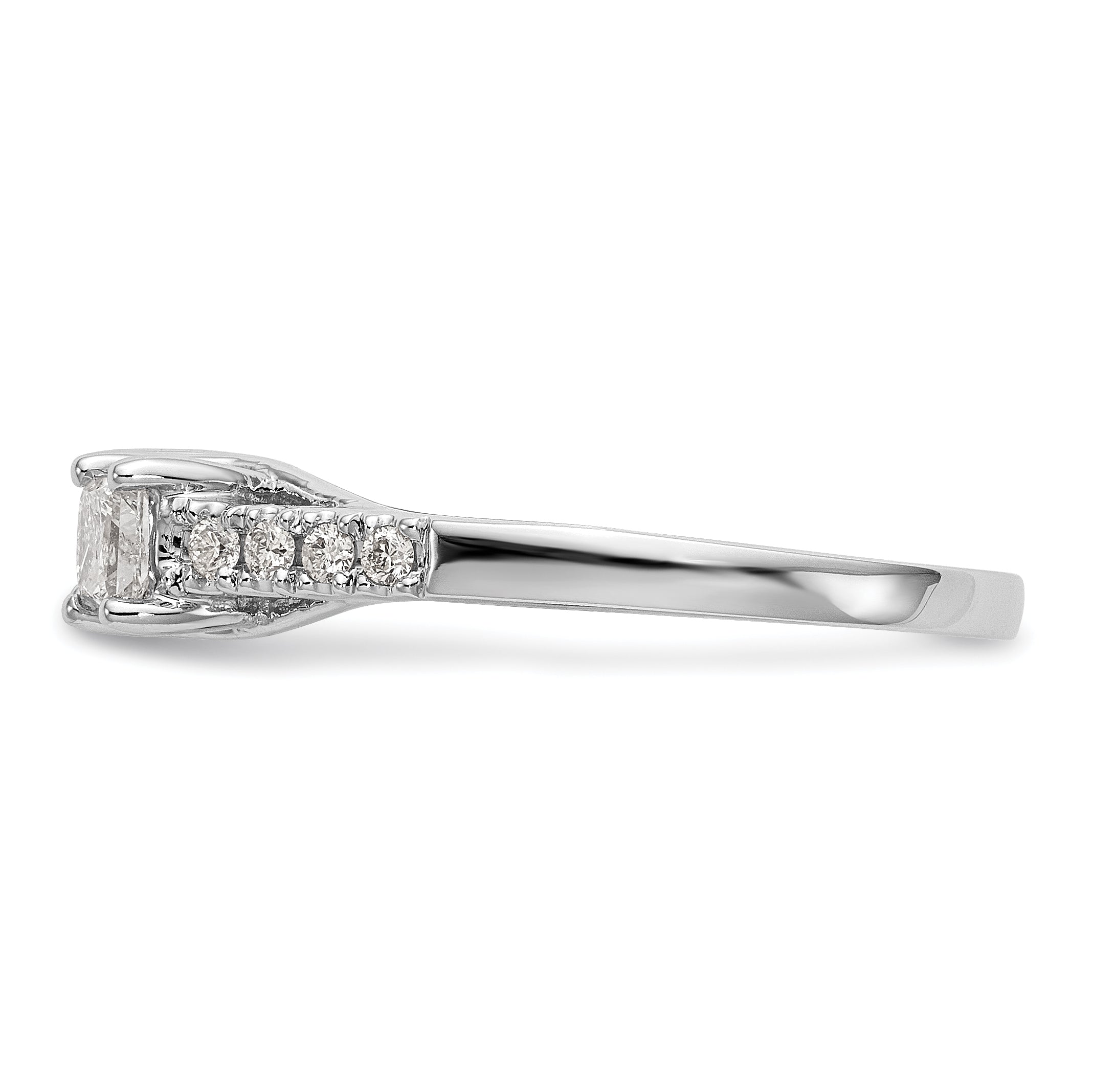 14K White Gold 3-Stone Plus Peg Set Center Princess Diamond Semi-mount Engagement Ring