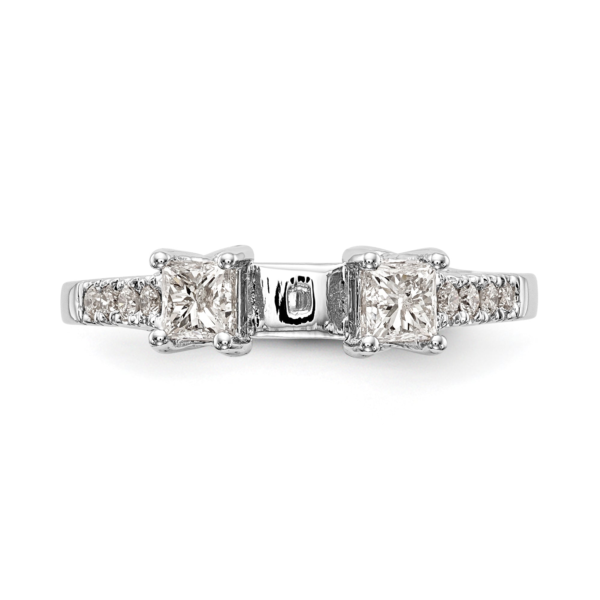 14K White Gold 3-Stone Plus Peg Set Center Princess Diamond Semi-mount Engagement Ring