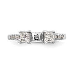 14K White Gold 3-Stone Plus Peg Set Center Princess Diamond Semi-mount Engagement Ring