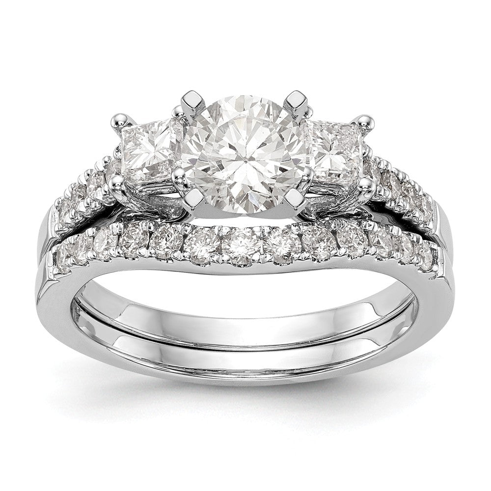 14K White Gold 3-Stone Diamond Peg Set Engagement Ring