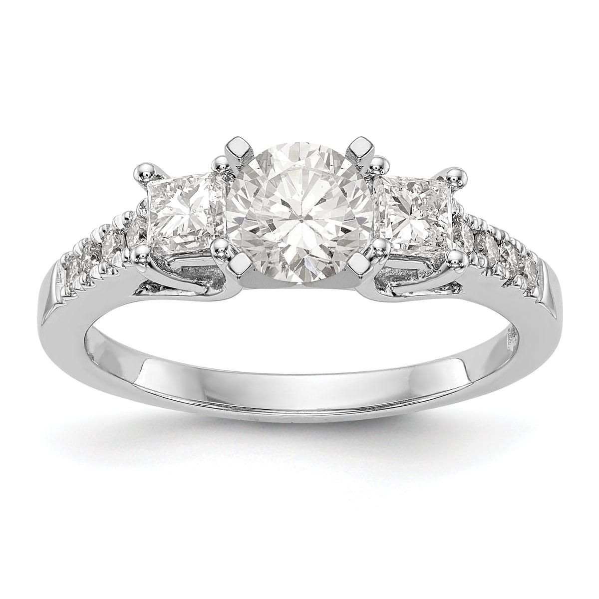 14K White Gold 3-Stone Plus Peg Set Center Princess Diamond Semi-mount Engagement Ring