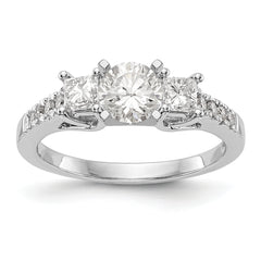 14K White Gold 3-Stone Plus Peg Set Center Princess Diamond Semi-mount Engagement Ring