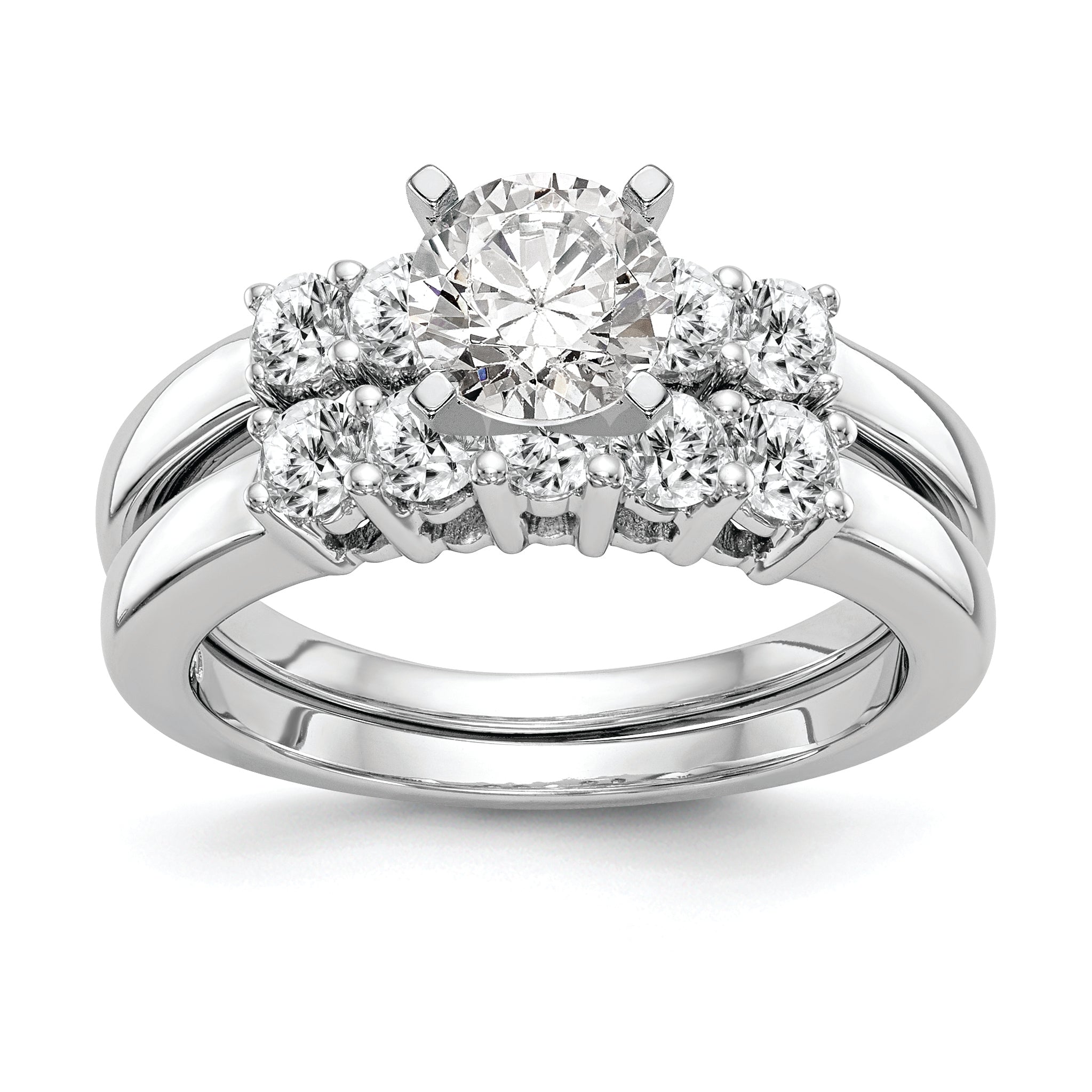 14K White Gold 5-Stone Peg Set Center Semi-mount Diamond Engagement Ring