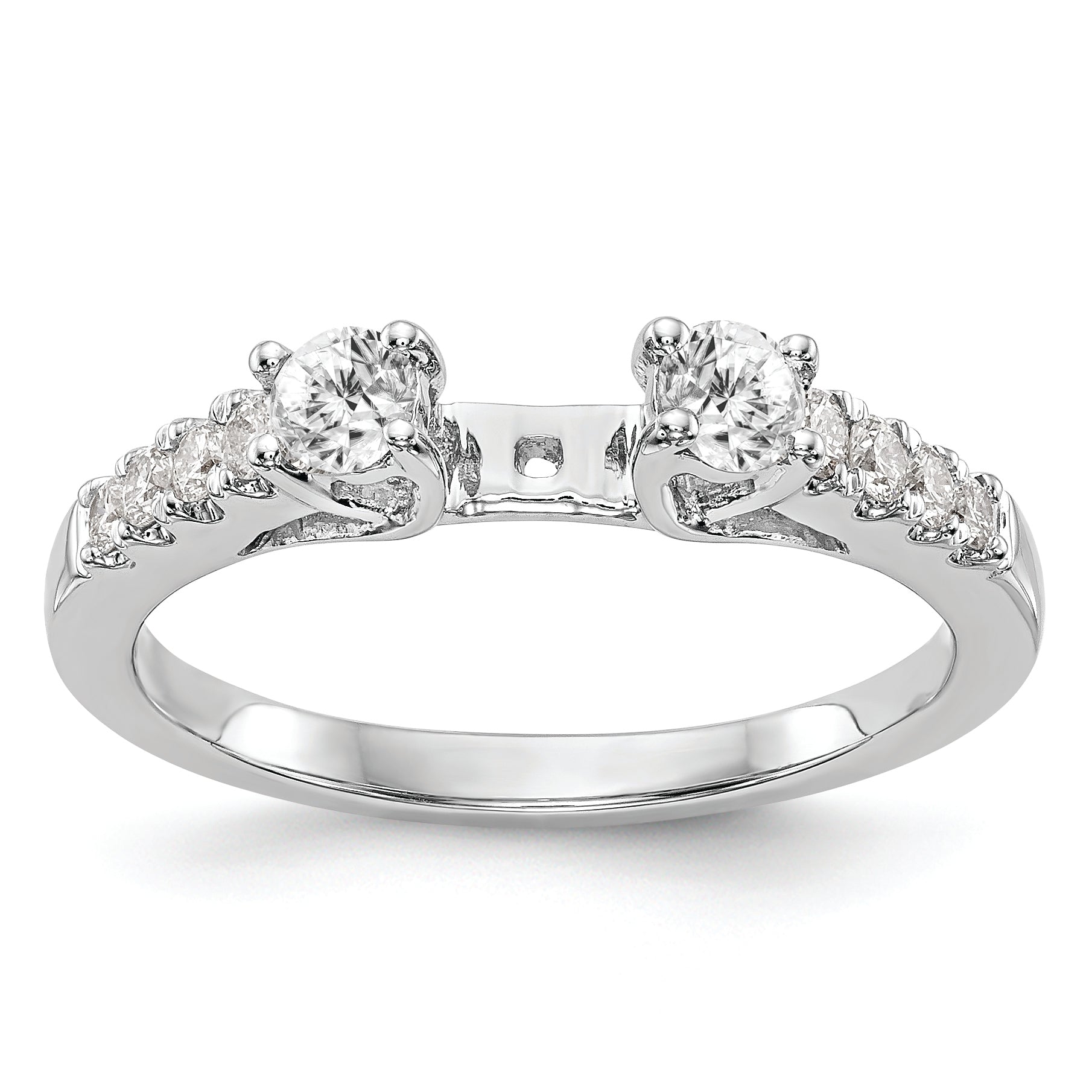 14K White Gold 3-Stone Plus Peg Set Center Diamond Semi-mount Engagement Ring