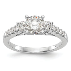 14K White Gold 3-Stone Plus Peg Set Center Diamond Semi-mount Engagement Ring