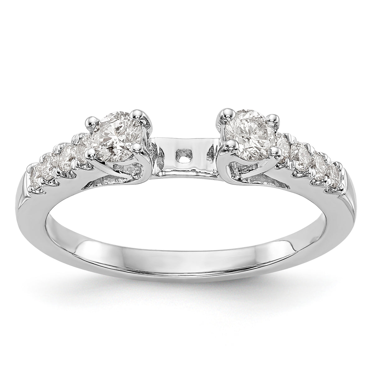 14K White Gold 3-Stone Plus Peg Set Center Diamond Semi-mount Engagement Ring