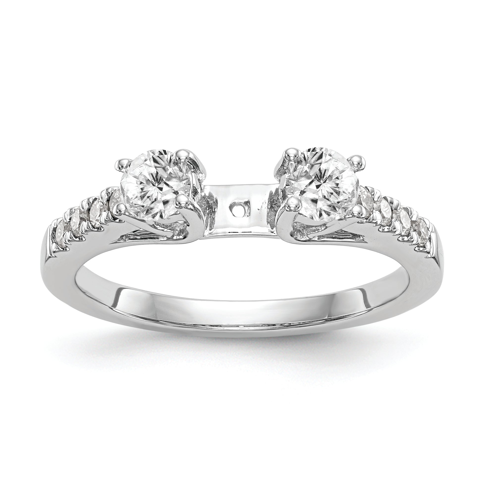 14K White Gold 3-Stone Plus Peg Set Center Diamond Semi-mount Engagement Ring