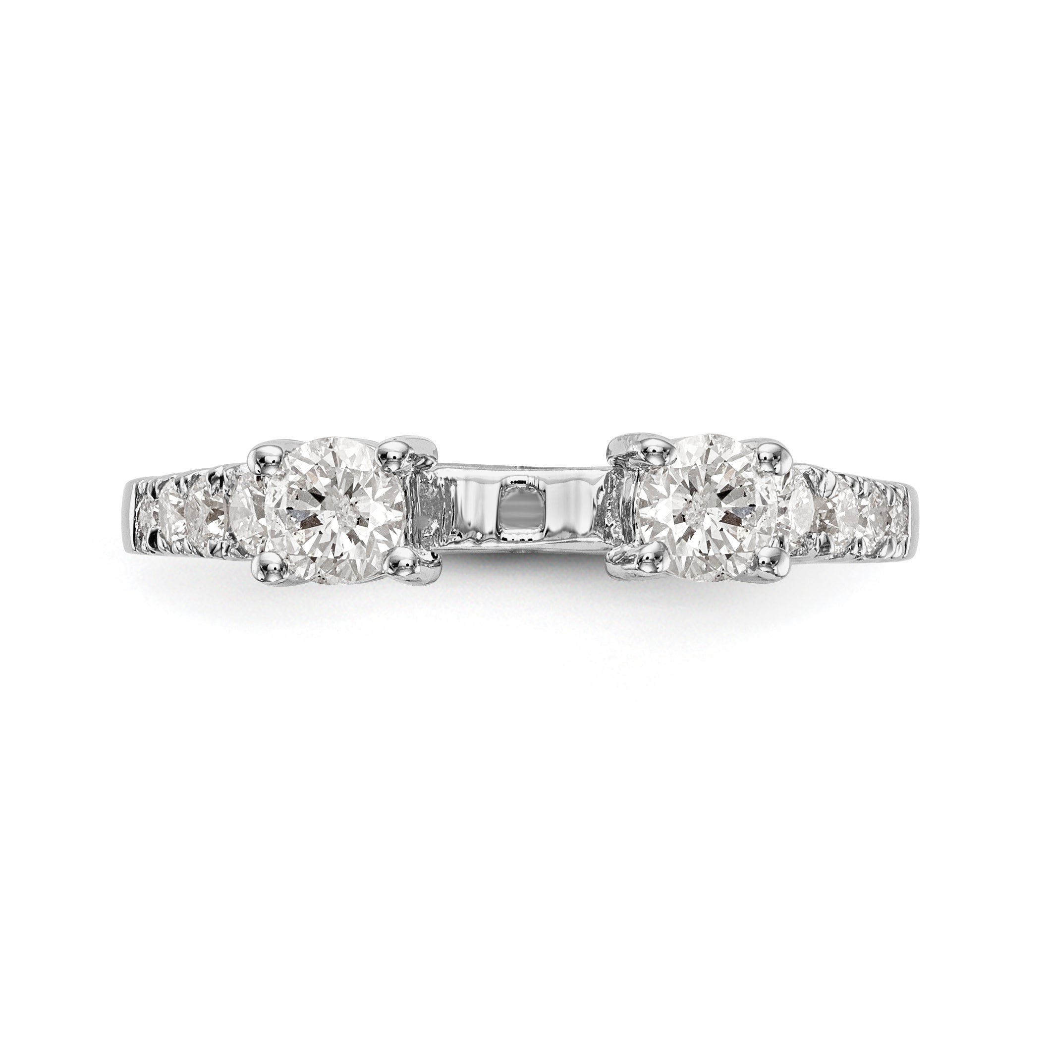 14K White Gold 3-Stone Plus Peg Set Center Diamond Semi-mount Engagement Ring