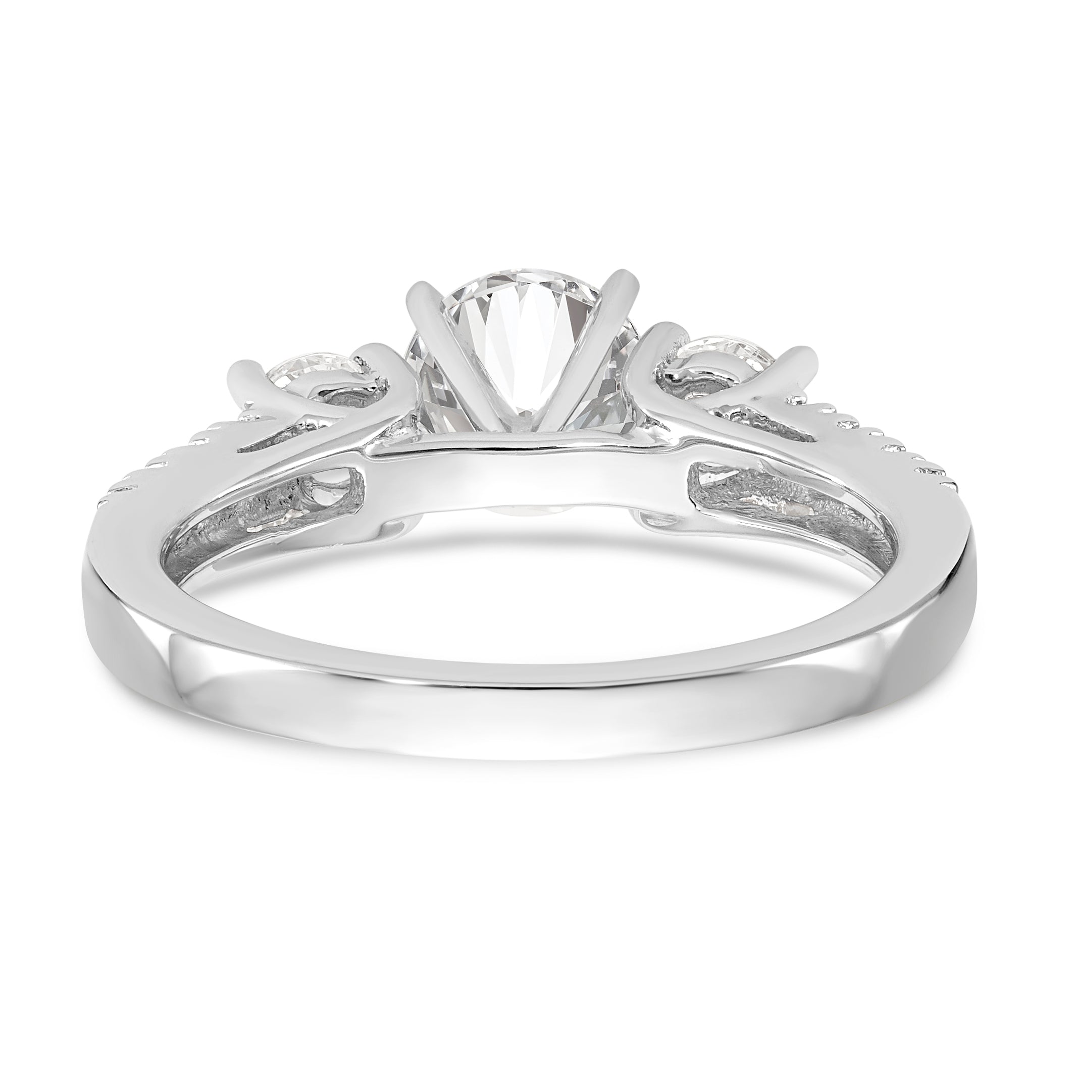 14K White Gold 3-Stone Plus Peg Set Center Diamond Semi-mount Engagement Ring