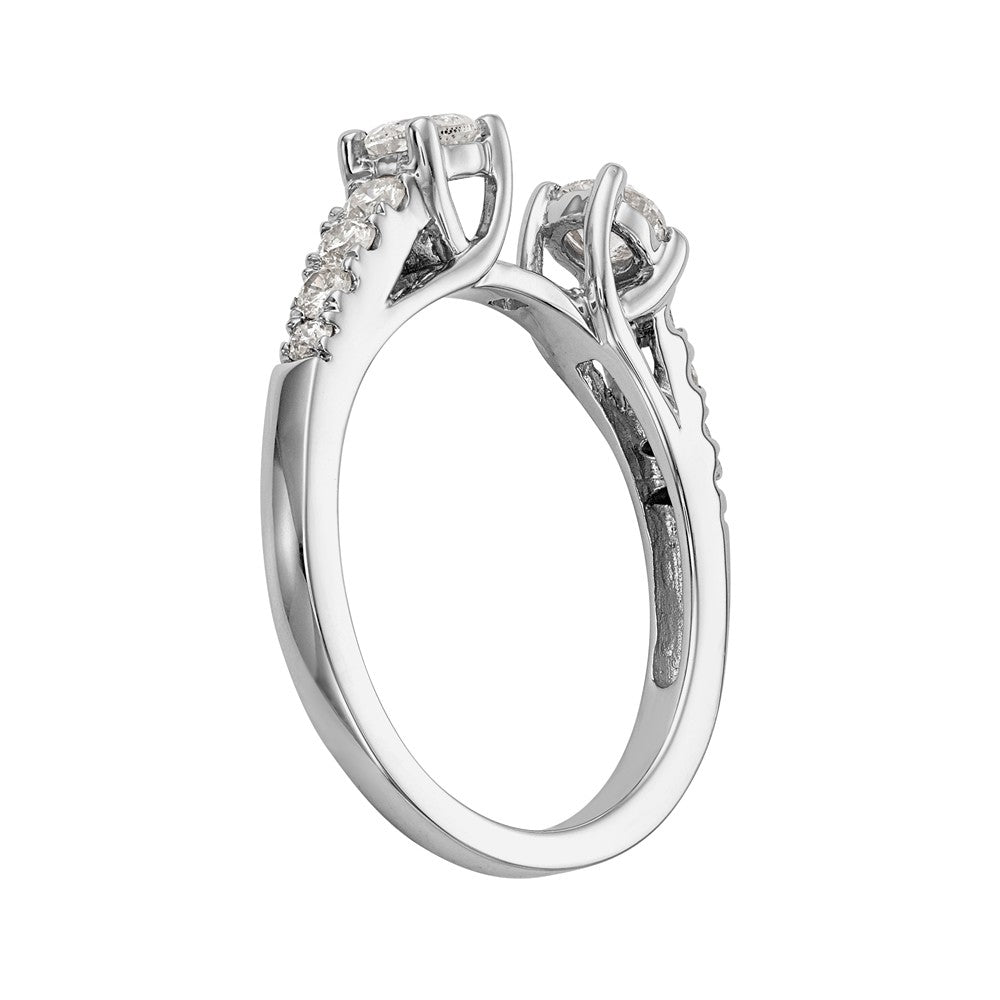 14K White Gold 3-Stone Plus Peg Set Center Diamond Semi-mount Engagement Ring