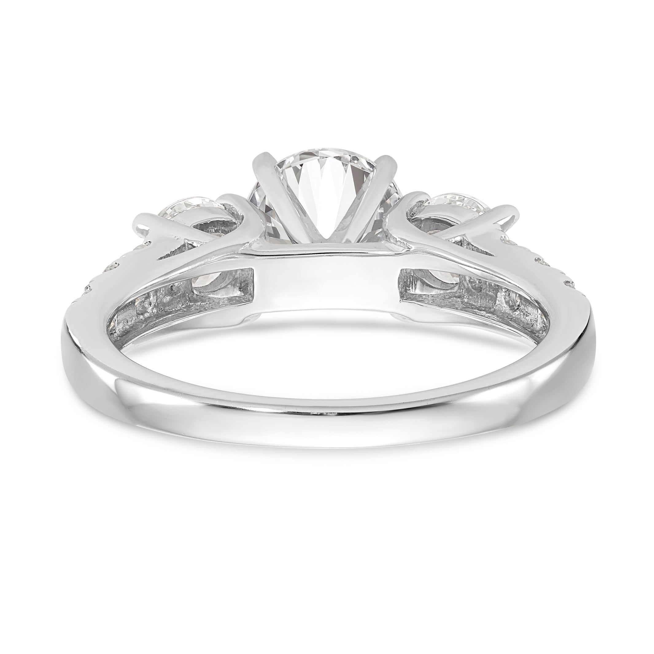 14K White Gold 3-Stone Plus Peg Set Center Diamond Semi-mount Engagement Ring