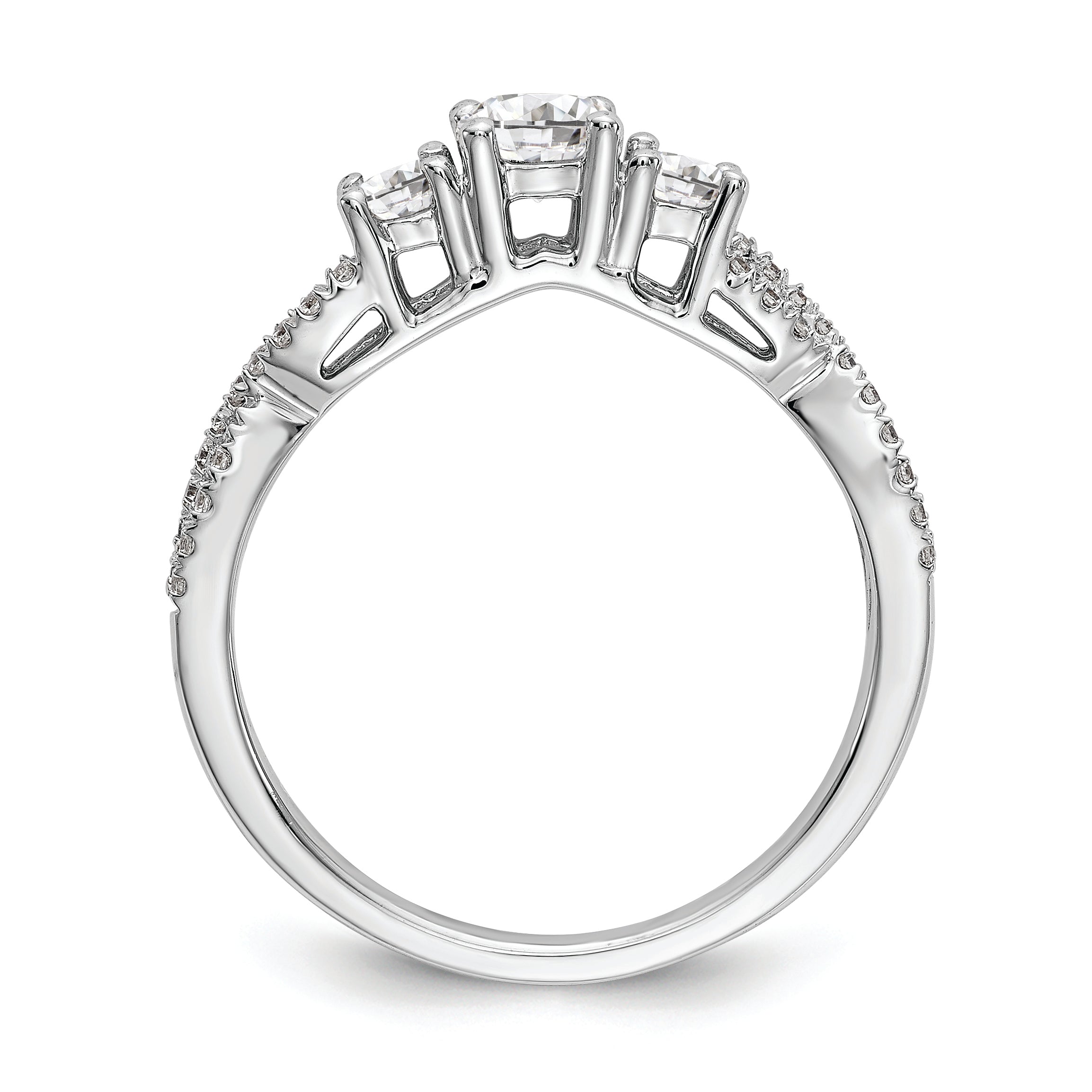 14K White Gold 3-Stone Plus (Holds 4.5mm Round Center) Diamond Semi-Mount Engagement Ring