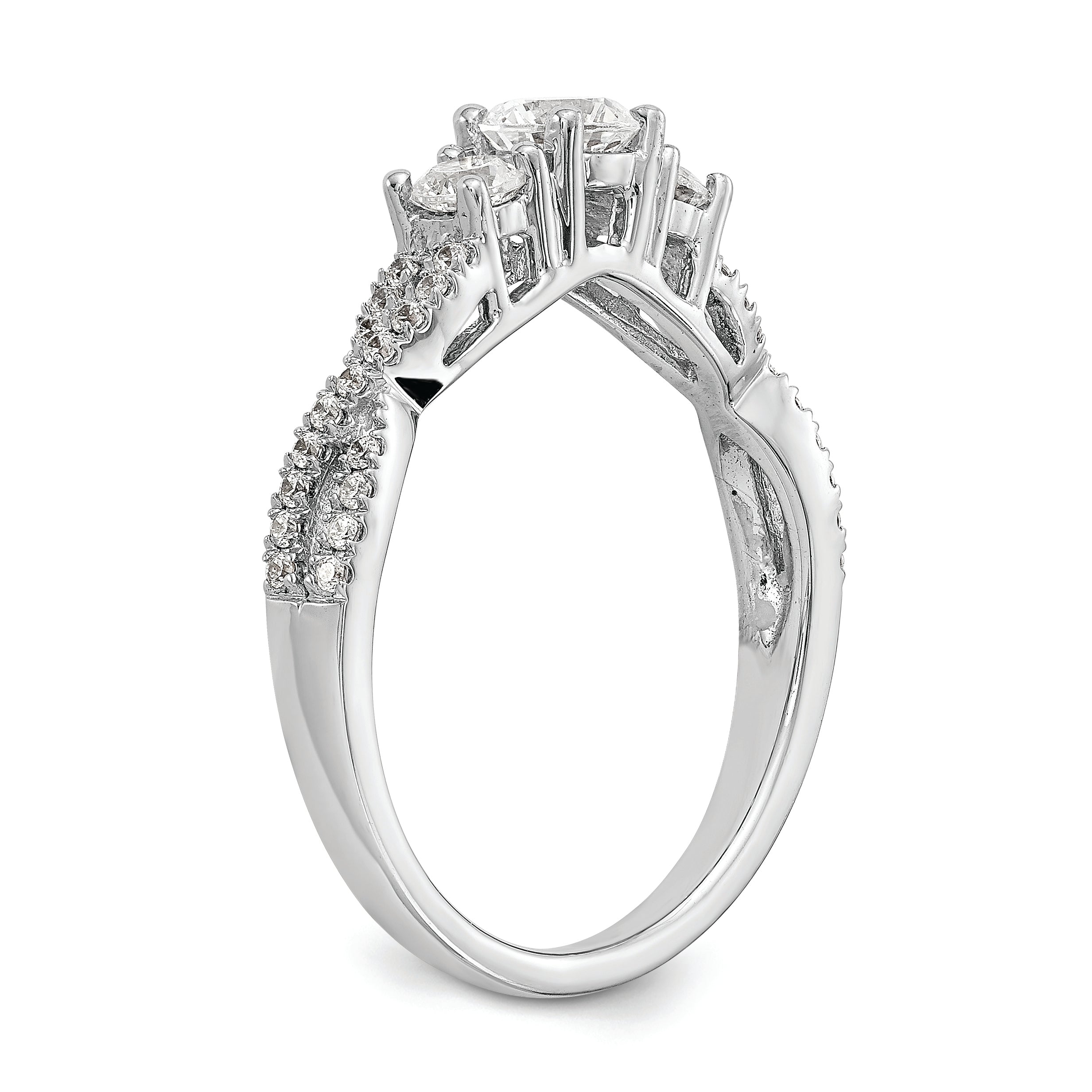 14K White Gold 3-Stone Plus (Holds 4.5mm Round Center) Diamond Semi-Mount Engagement Ring