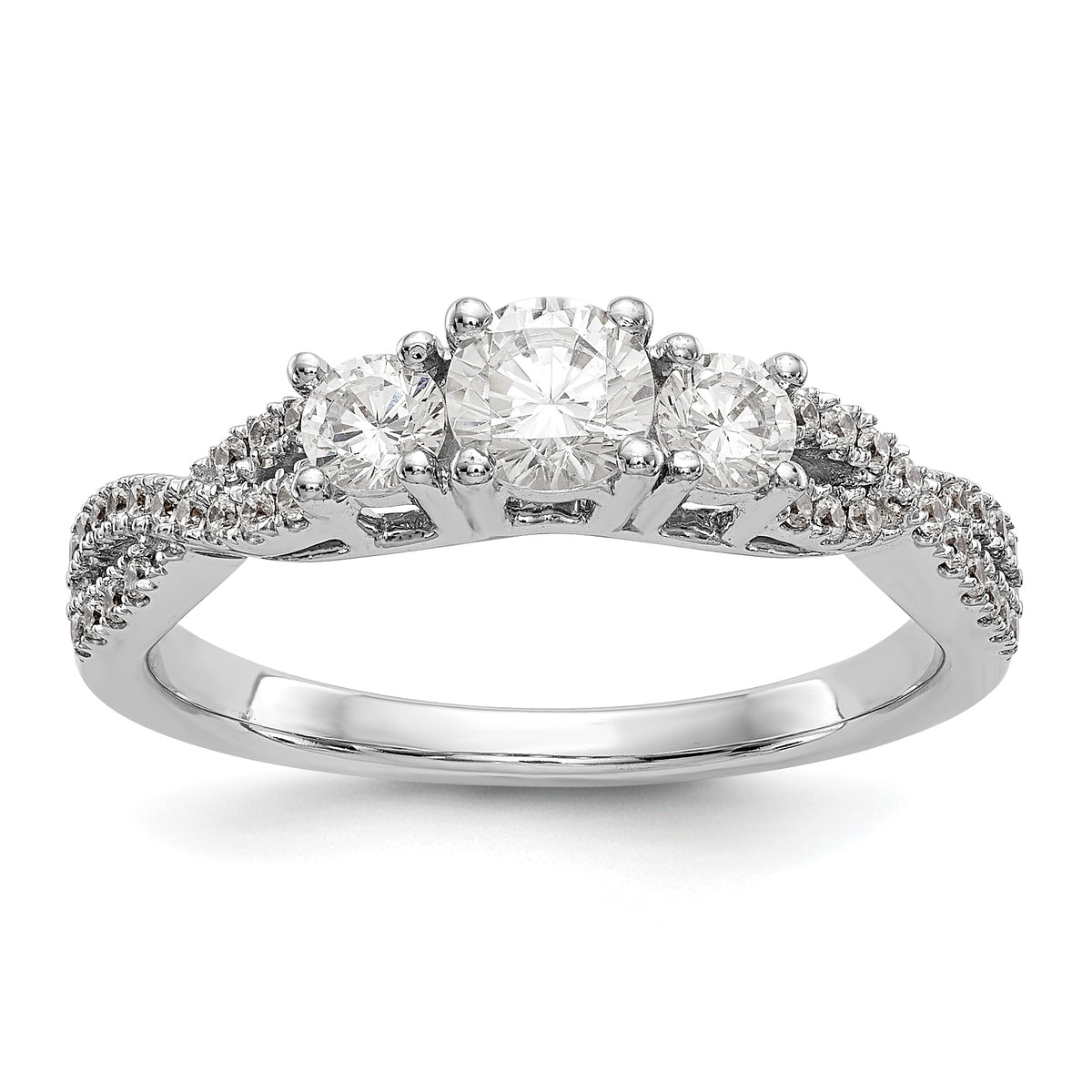 14K White Gold 3-Stone Plus (Holds 4.5mm Round Center) Diamond Semi-Mount Engagement Ring