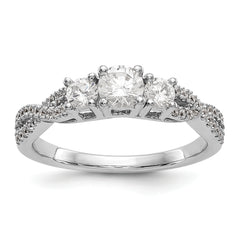 14K White Gold 3-Stone Plus (Holds 4.5mm Round Center) Diamond Semi-Mount Engagement Ring