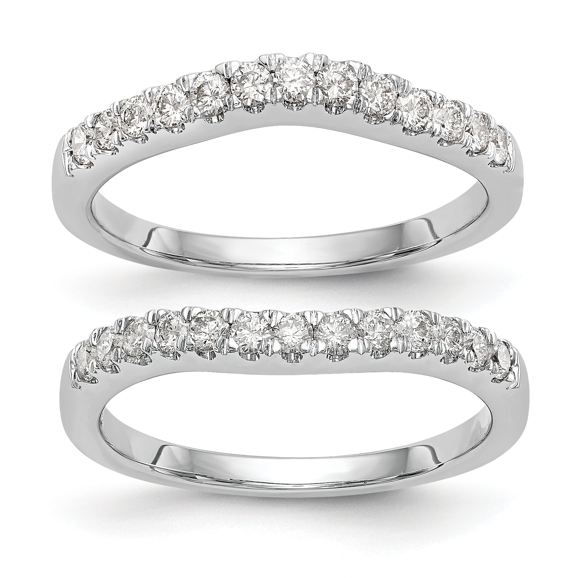 14K White Gold 5/8 carat Diamond Set of 2 Contoured Complete Wedding Bands