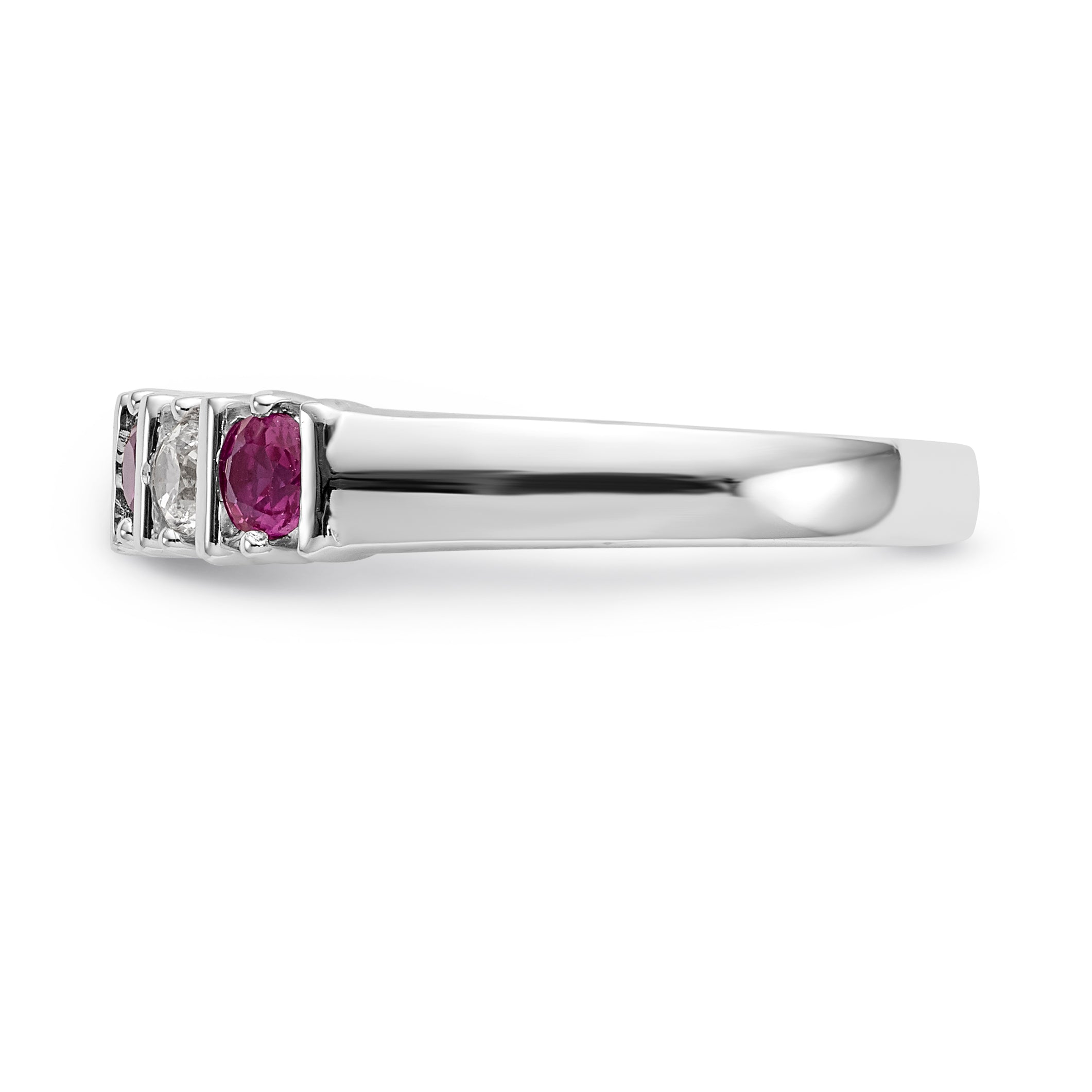 14K White Gold 1/5 carat Diamond and Ruby Complete Band