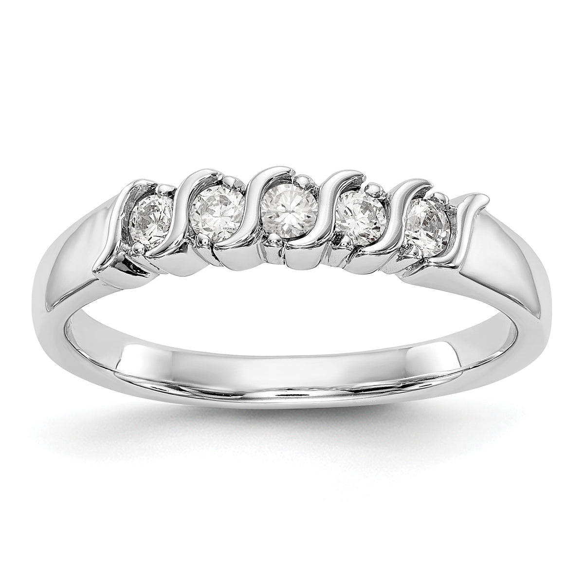 14K White Gold 5-Stone Prong-set 1/4 carat Complete Round Diamond Band