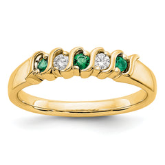 14K Yellow Gold 1/10 carat Diamond and Emerald Complete Band