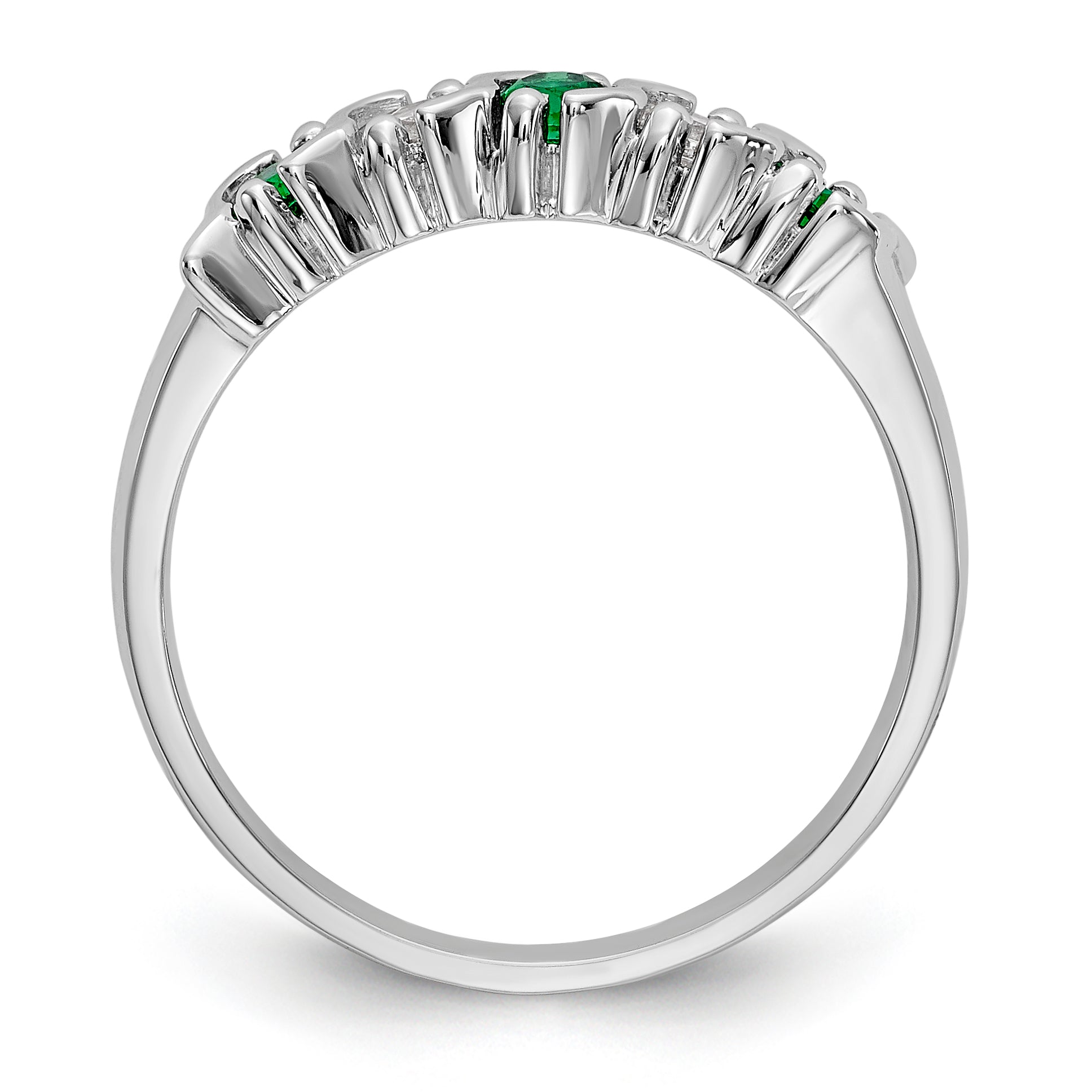 14K White Gold 1/5 carat Diamond and Emerald Complete Band