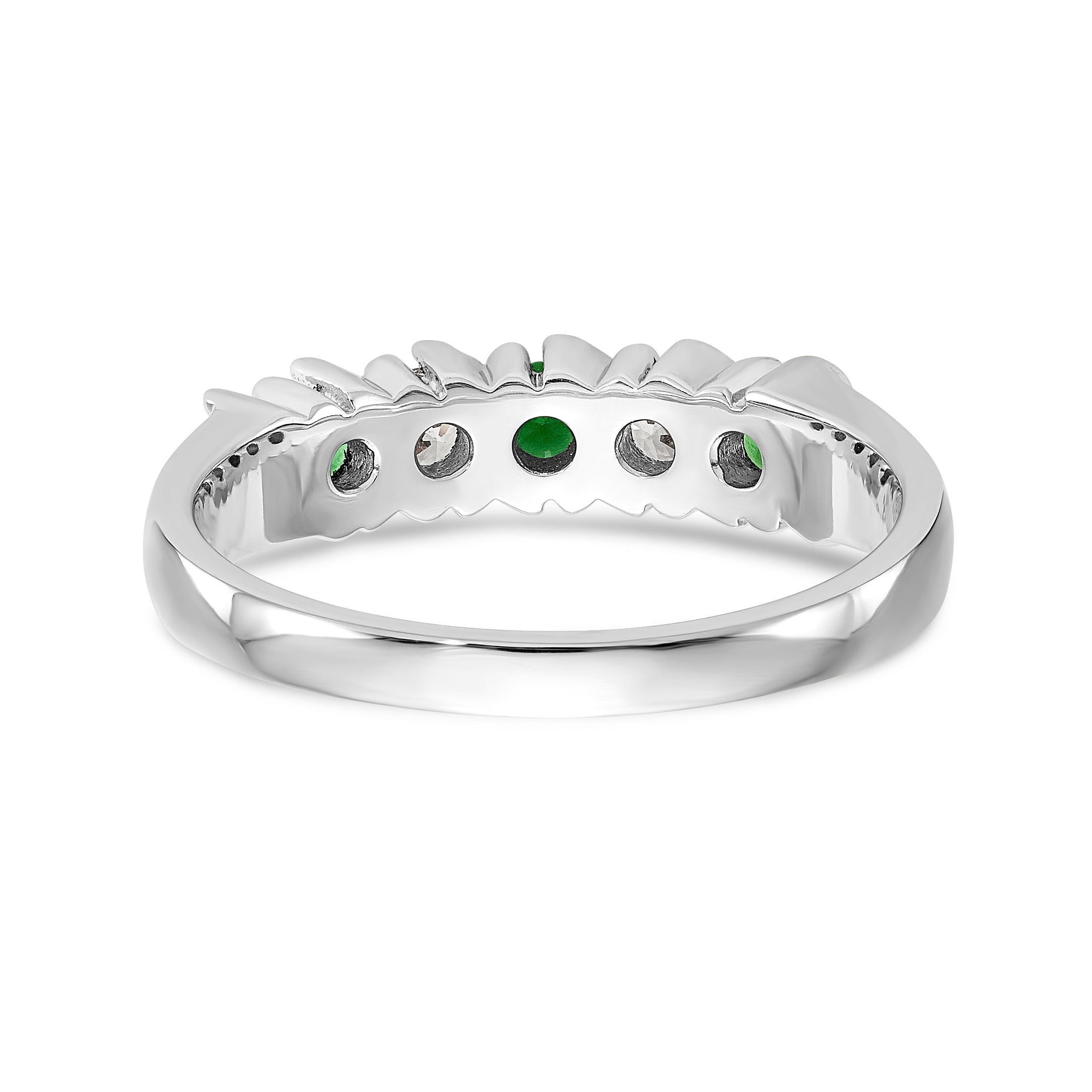 14K White Gold 1/5 carat Diamond and Emerald Complete Band