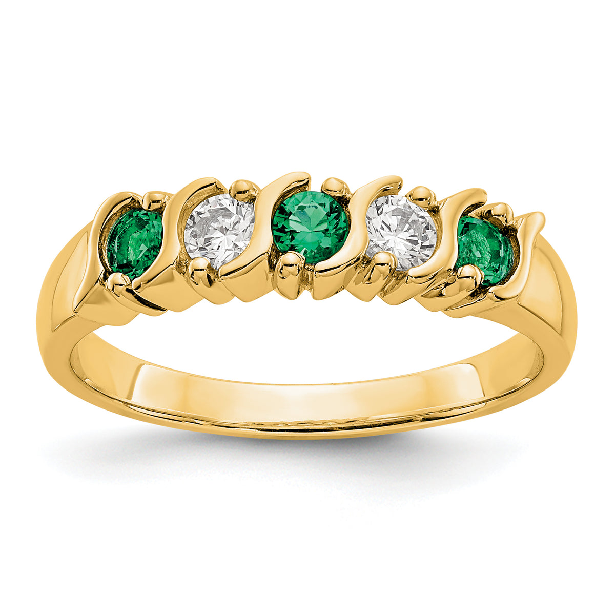 14K Yellow Gold Diamond w/Emerald Band