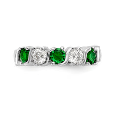 14K White Gold 3/8 carat Diamond and Emerald Complete Band