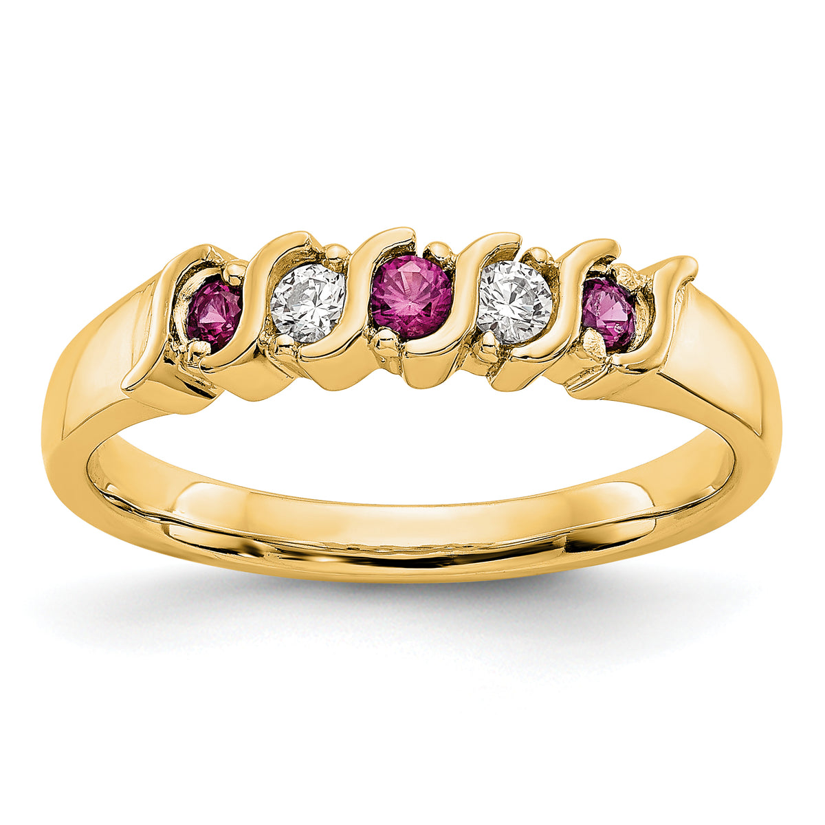 14K Yellow Gold 1/10 carat Diamond and Ruby Complete Band