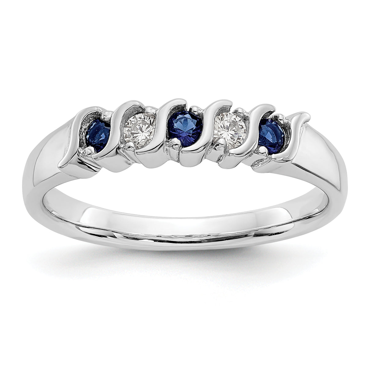 10k White Gold Diamond WithSapphire Band