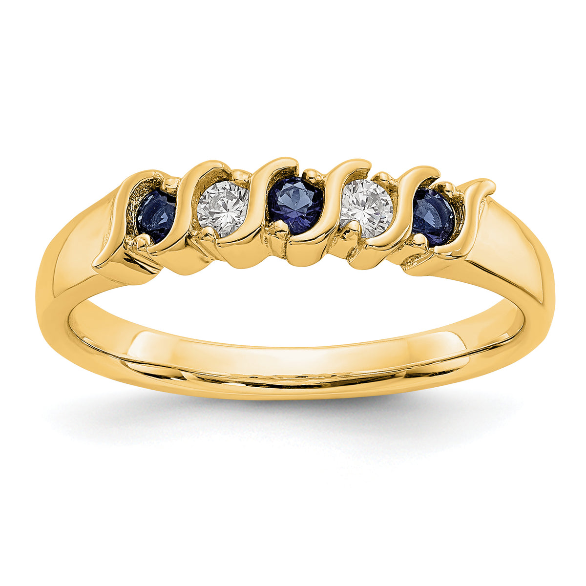 14K Yellow Gold 1/10 carat Diamond and Blue Sapphire Complete Band