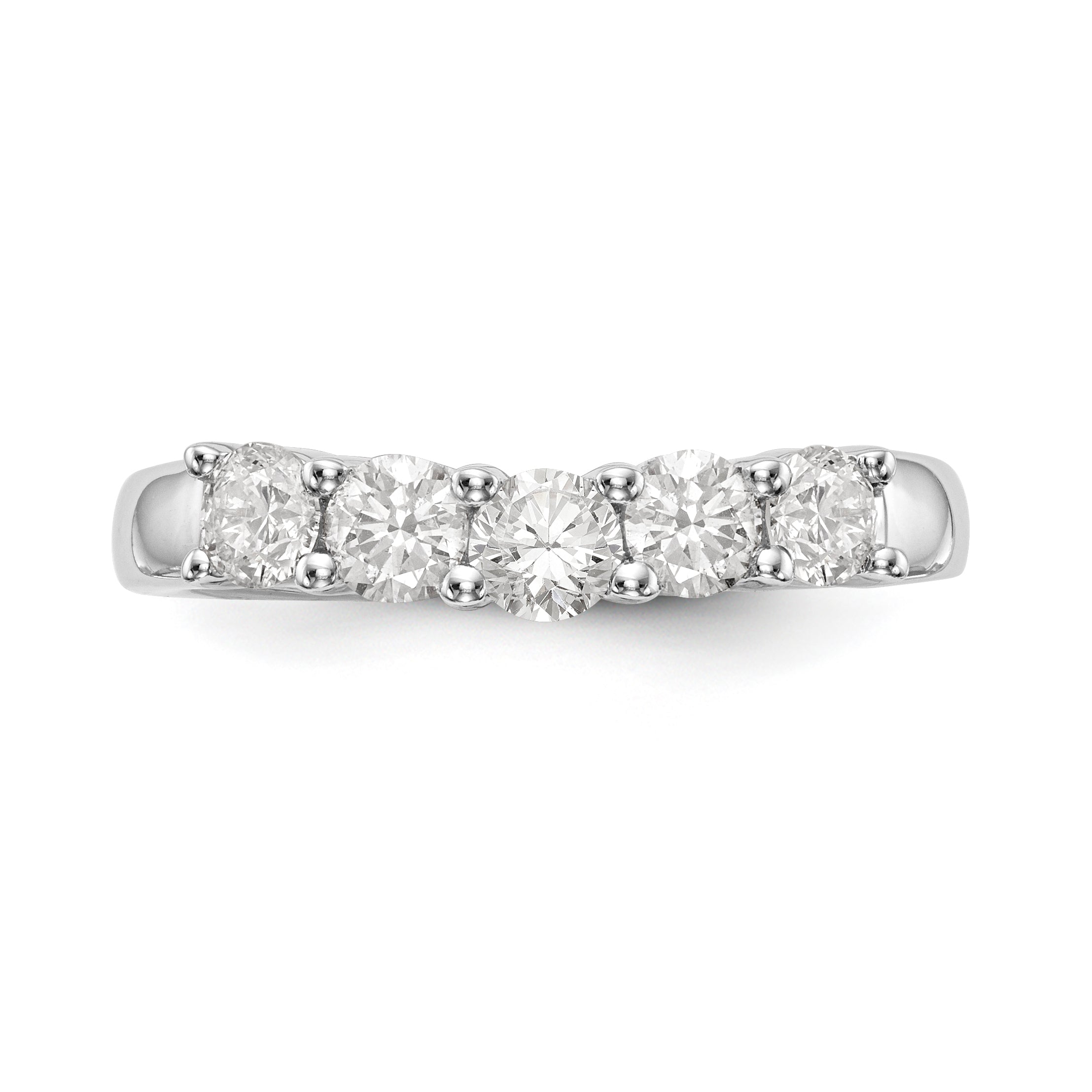 14K White Gold 5-Stone Shared Prong 7/8 carat Round Complete Diamond Band