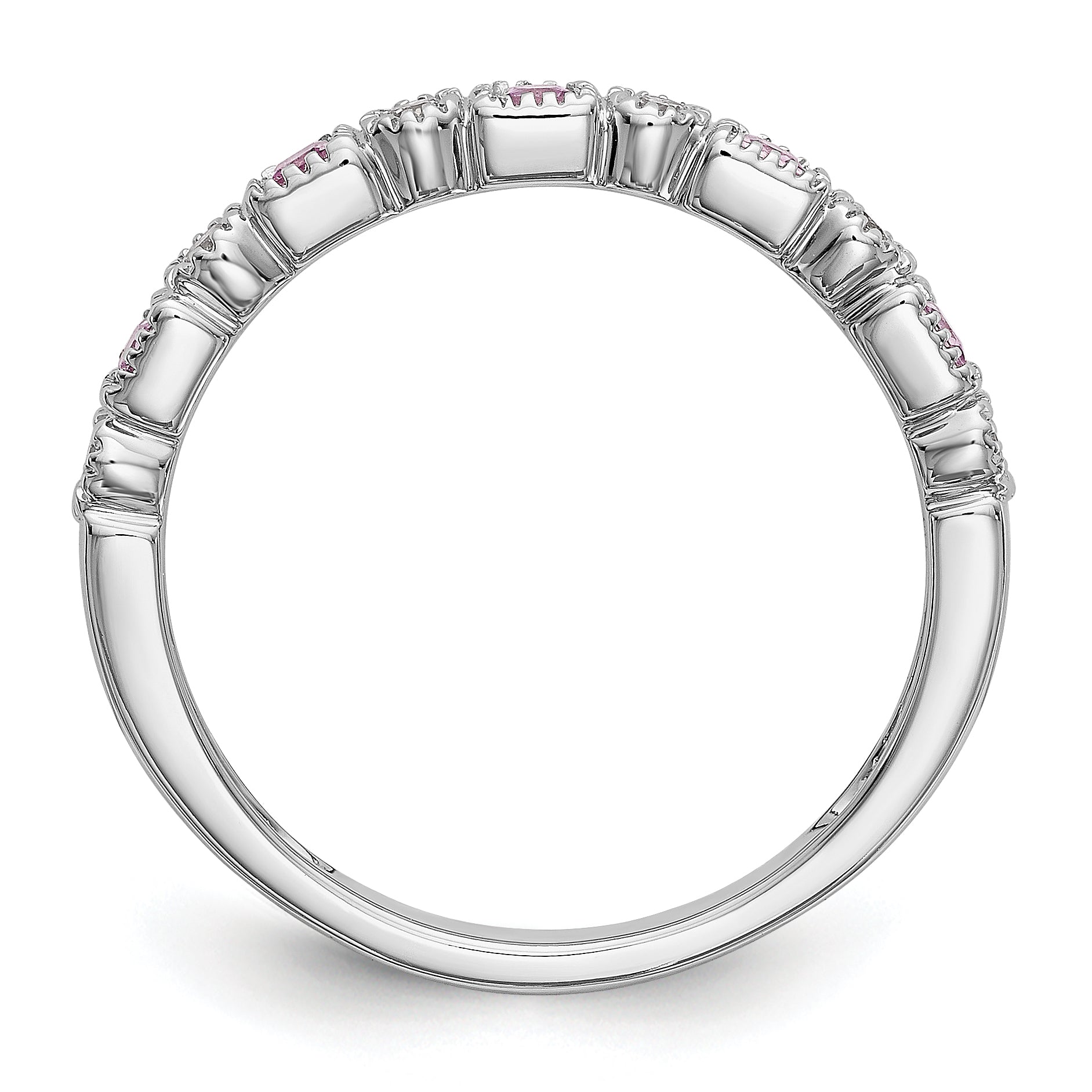 10K White Gold Diamond WithPink Sapphire Band