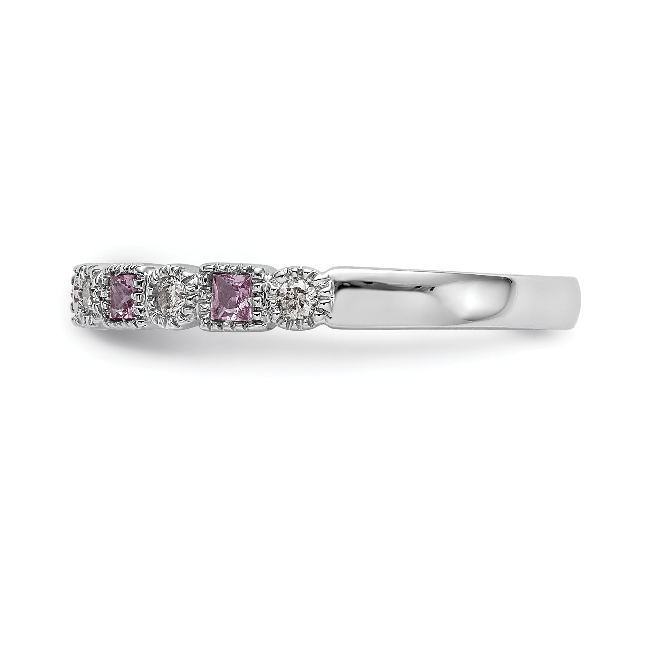 10K White Gold Diamond WithPink Sapphire Band