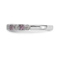 10K White Gold Diamond WithPink Sapphire Band