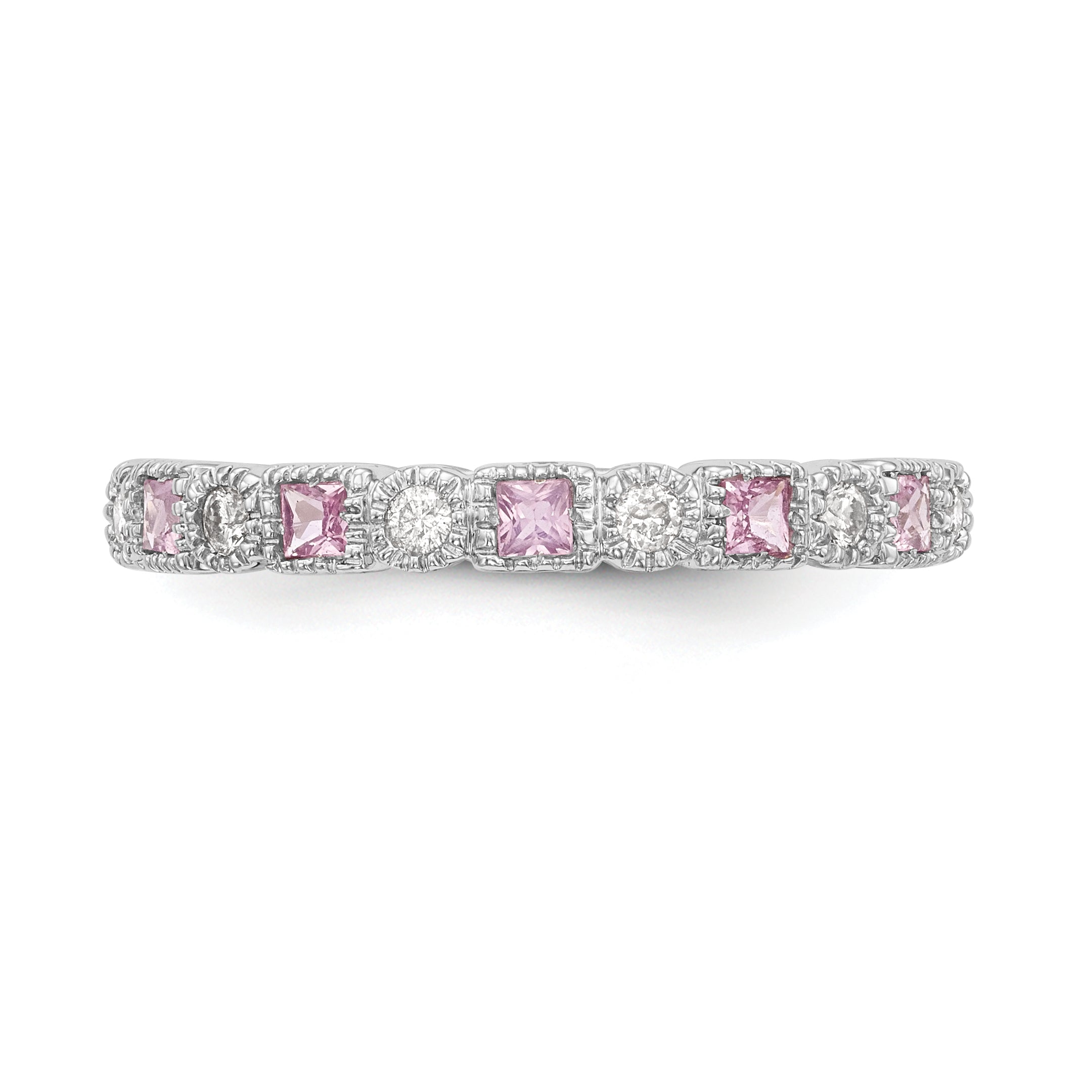 10K White Gold Diamond WithPink Sapphire Band