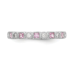 10K White Gold Diamond WithPink Sapphire Band