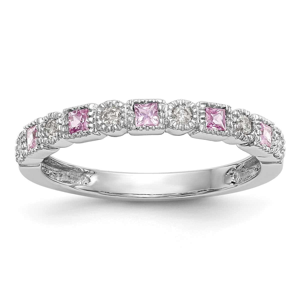 10K White Gold Diamond WithPink Sapphire Band