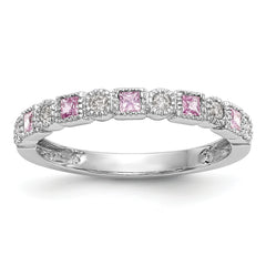 10K White Gold Diamond WithPink Sapphire Band