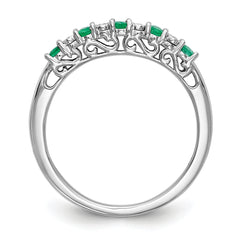 14k White Gold .01 carat Diamond and Emerald Complete Band