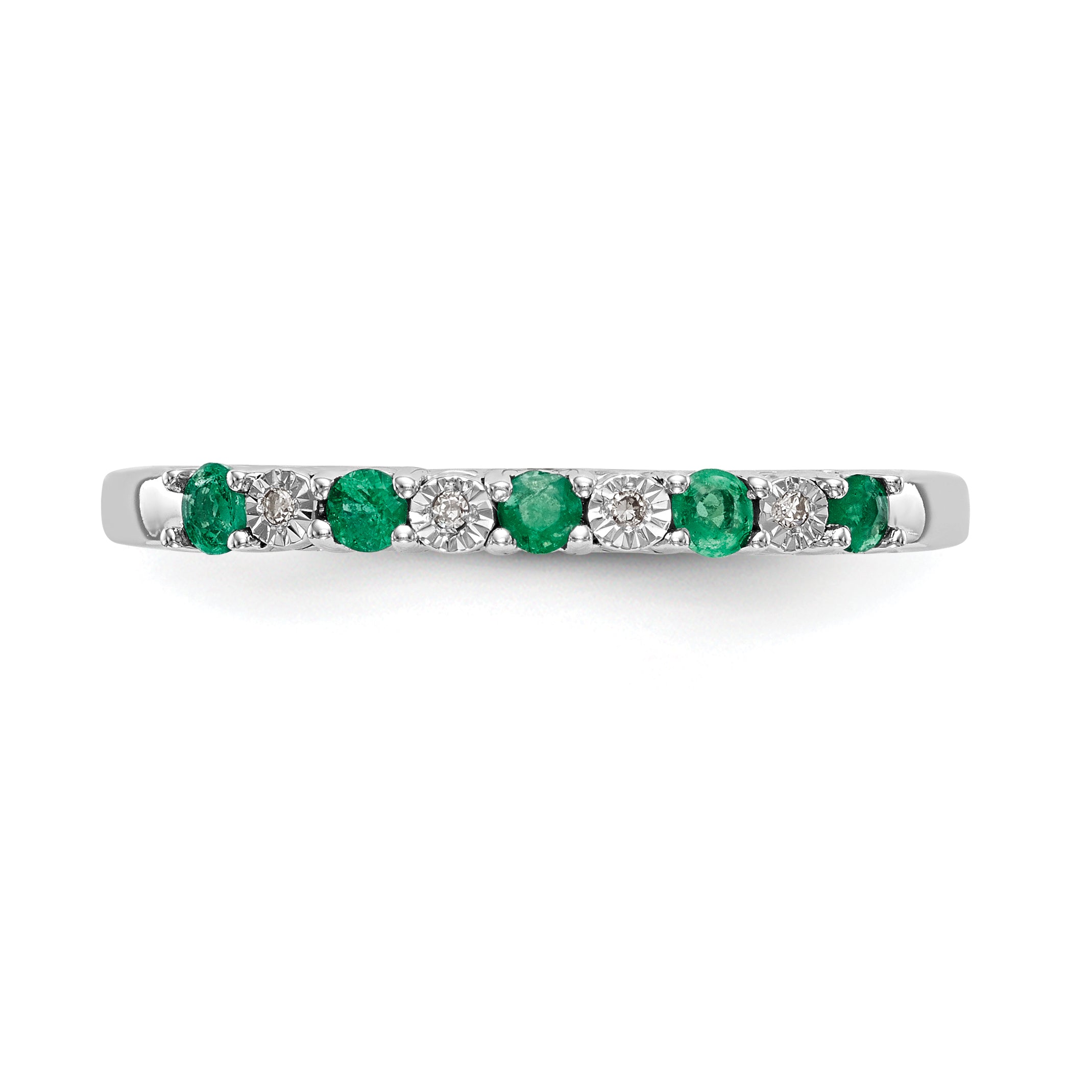 14k White Gold .01 carat Diamond and Emerald Complete Band