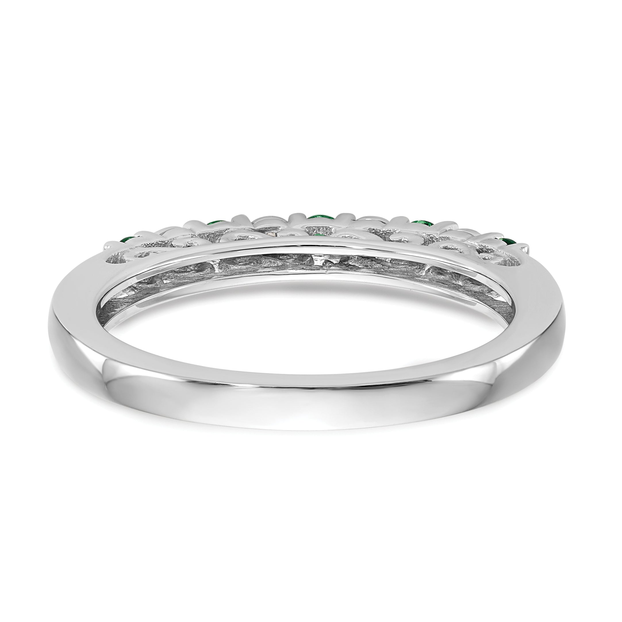 14k White Gold .01 carat Diamond and Emerald Complete Band