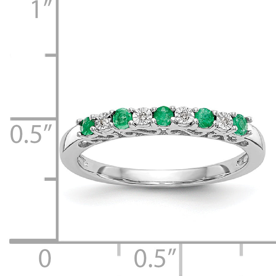 14k White Gold .01 carat Diamond and Emerald Complete Band