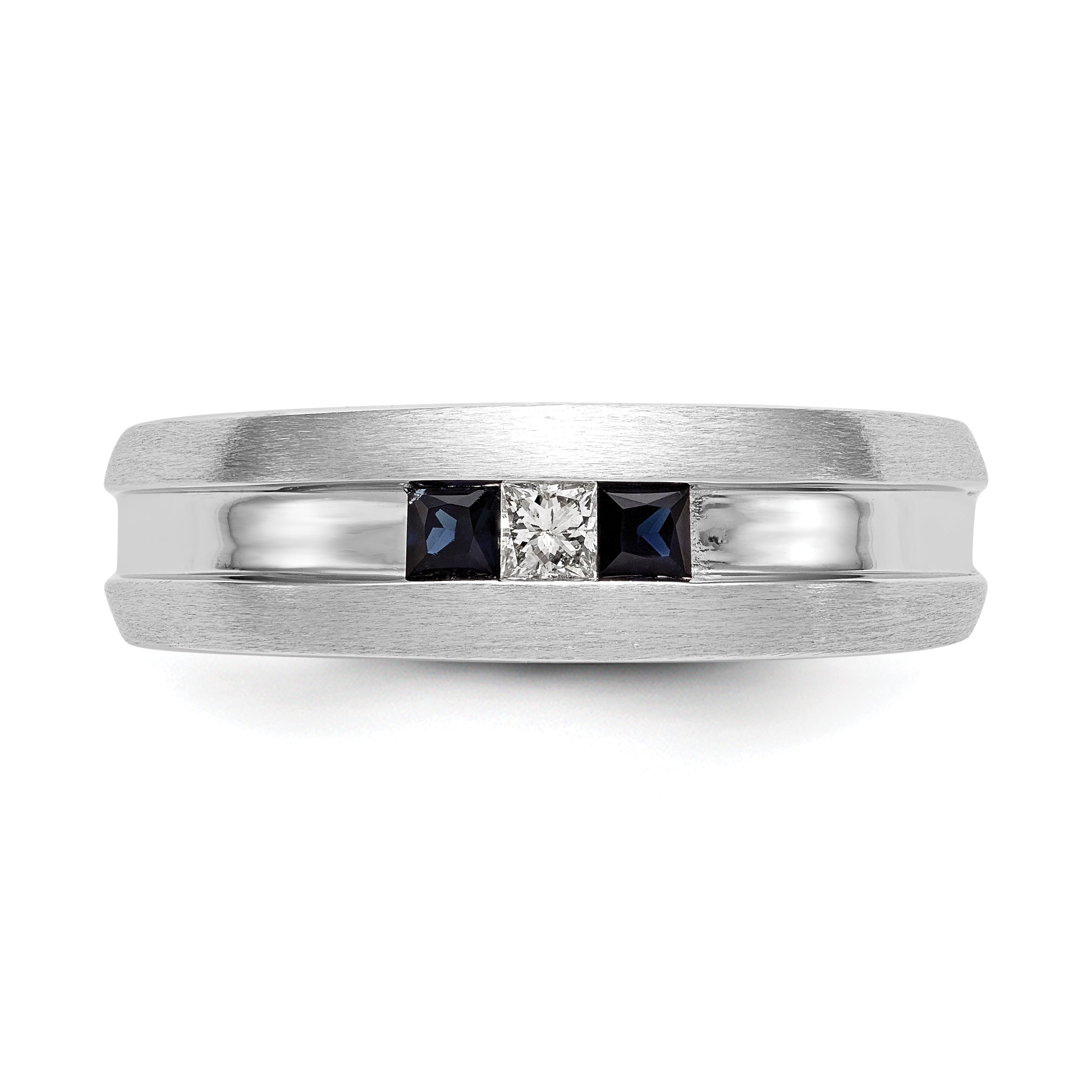 14k White Gold 1/10 carat Diamond and Sapphire Complete Men's Channel Band