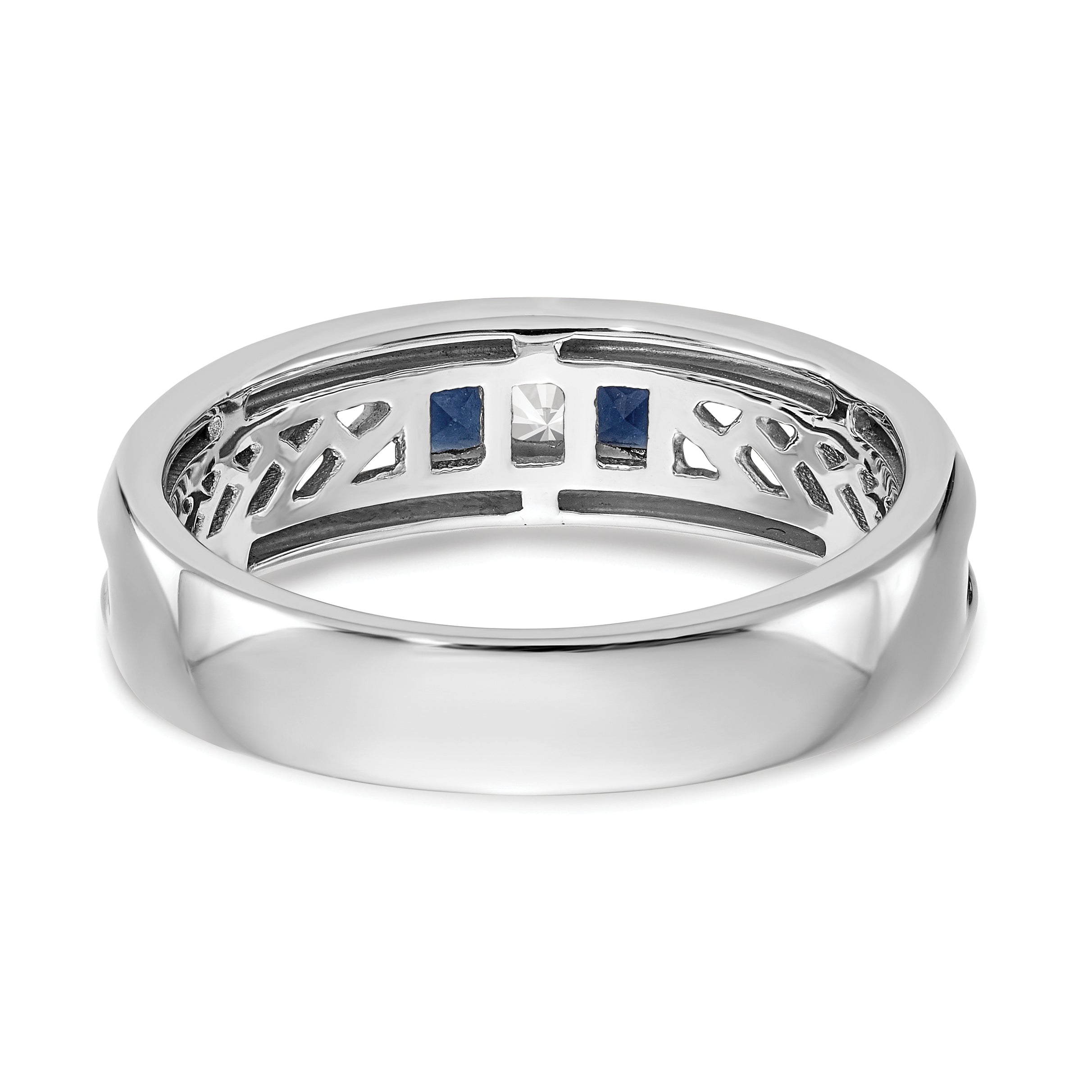 14k White Gold 1/10 carat Diamond and Sapphire Complete Men's Channel Band