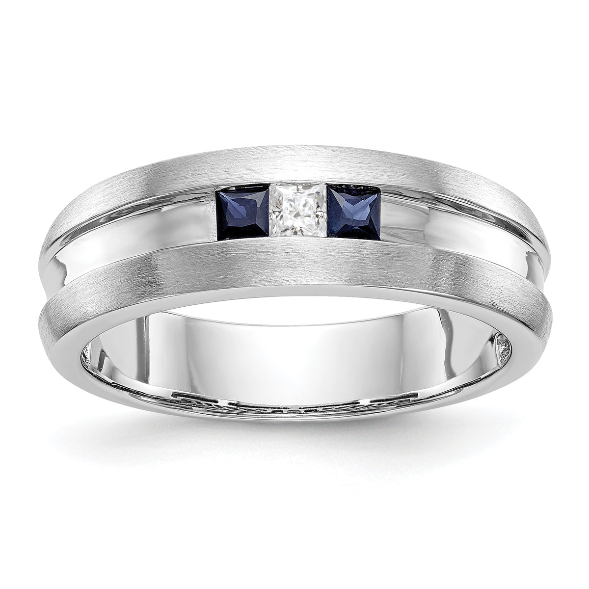 14k White Gold 1/10 carat Diamond and Sapphire Complete Men's Channel Band