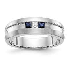 14k White Gold 1/10 carat Diamond and Sapphire Complete Men's Channel Band