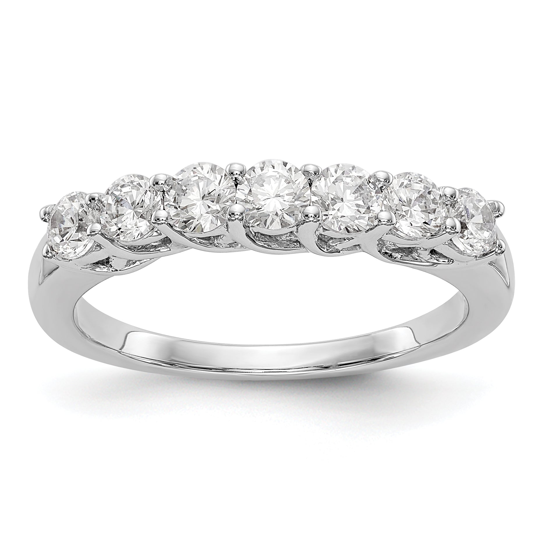 14K White Gold 7-Stone Shared Prong 7/8 carat Complete Round Diamond Band