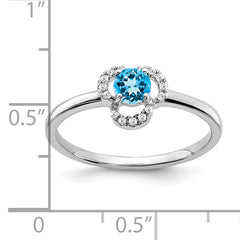 10k White Gold Blue Topaz and Diamond Ring